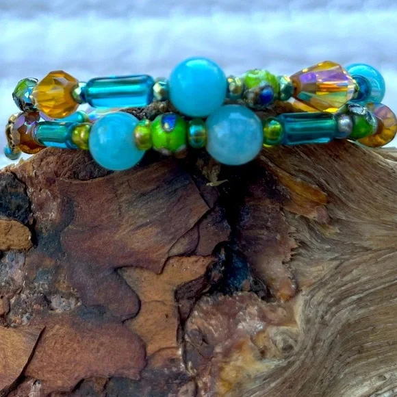 Petite Artisan Bracelet Vintage Beads • Green Cloisonné - Picture 2 of 6